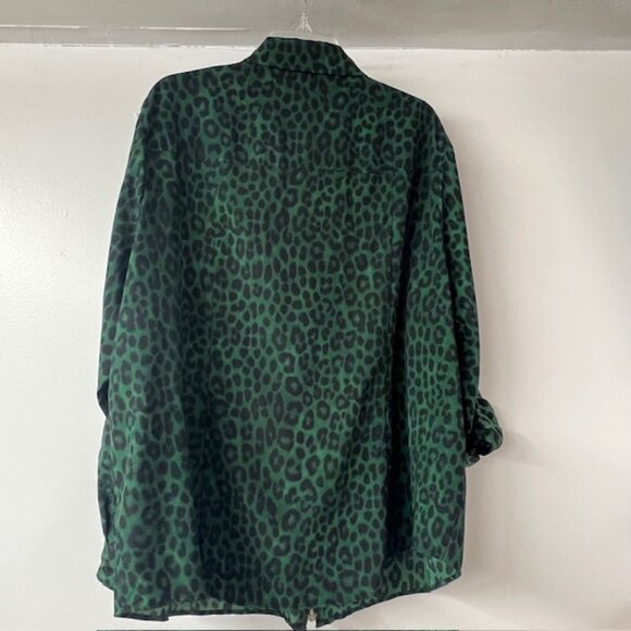 MICHAEL KORS Women's Animal Print Zip Up Jacket, Green Leopard Print, Size 3X - Picture 6 of 7